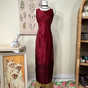 Vintage 90s Floral Velvet Lace Up Back Formal Dress Whimsigoth Romantic Goth S M